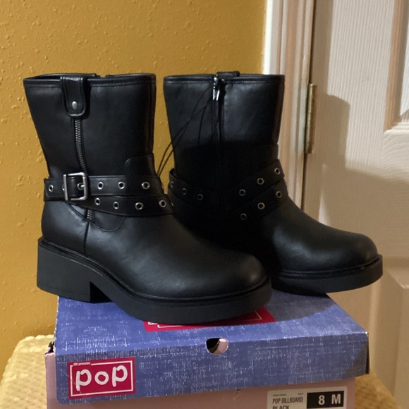 pop Shoes - Pop Women's Black Moto Boots